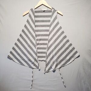 Red Pedal Open Front Cardigan Womens Large Gray Striped Boho Lagenlook Vest Top